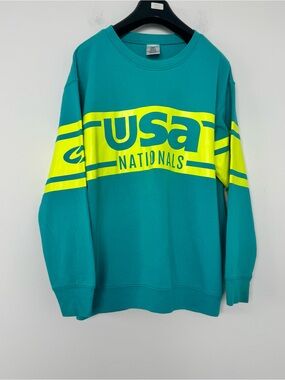 Varsity Spirit USA Nationals Crewneck Sweatshirt M Teal Neon Yellow Graphic